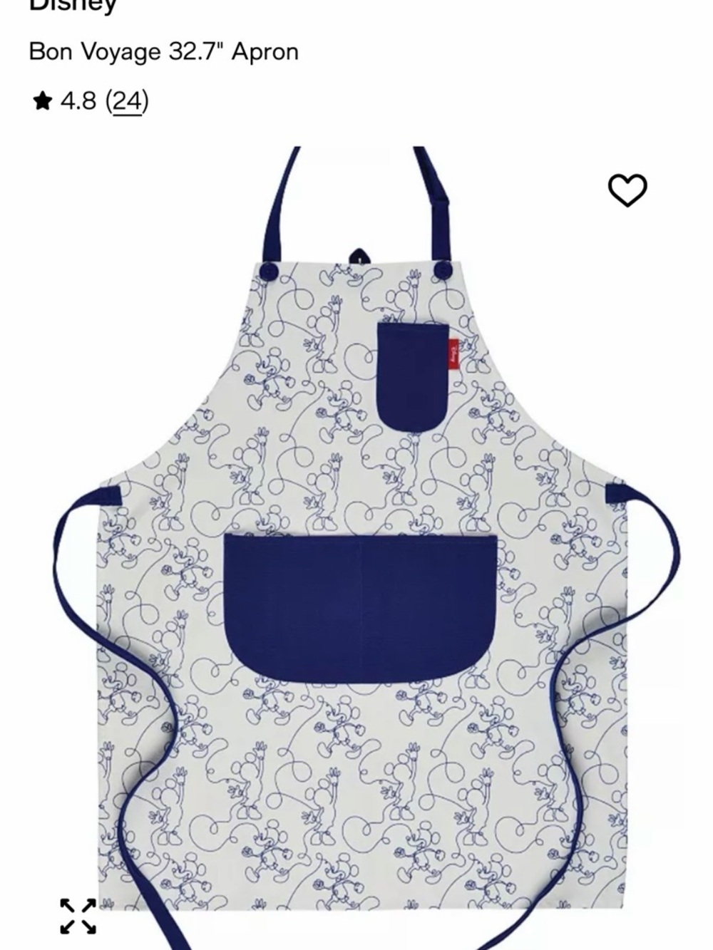 Disney Blue and White Cotton Apron with Pocket